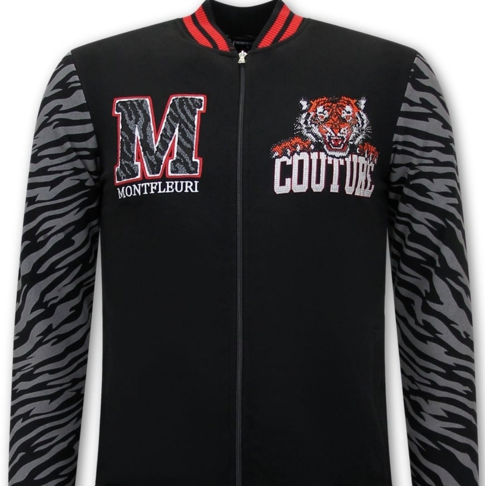 Montfleuri Tiger Embroidered Animal Print Full Zip Men's Sweatshirt Knit